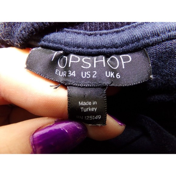 Topshop Womens Velvet Sweatshirt Pull over Top Sweater 6 US black (OR Dark Blue - Picture 5 of 11